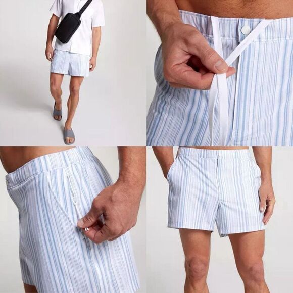 VRST Men's 5" Resort Short blue and white striped size medium - Picture 1 of 8